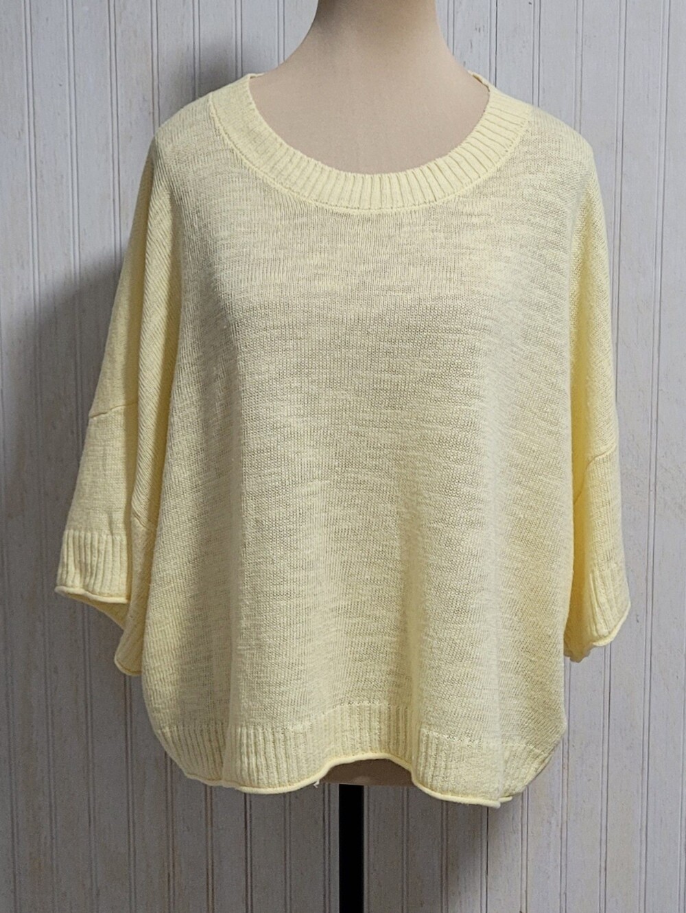 ​WILT Butter Yellow Organic Linen Cotton Knit Short Sleeve Sweater Top Large